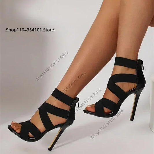 Black Sexy Open Toes Gladiator Shoes Womens Sandals Super High Heel Pumps Ladies Broadband Back Zipper Party Wedding Sandal