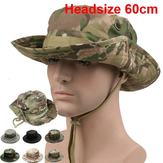 Men's Panama Hat Bucket Hat Tactical Sunscreen Camouflage Outdoor Travel Climbing Fishing Caps Training Beach Men's Hiking Hats