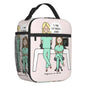 Custom cartoon-printed lunch bag featuring ladies, nurses, and doctors. Thermal insulated, reusable, and multifunctional, perfect for kids' food bento boxes.