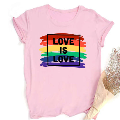 Love Is Love Print Women's T-shirt Pride Rainbow Print