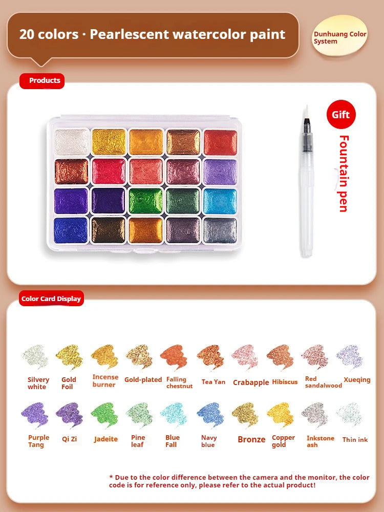 12/20/24/60 Color Solid Watercolor Paint Set -Metallic Glitter Pearlescent Pigments