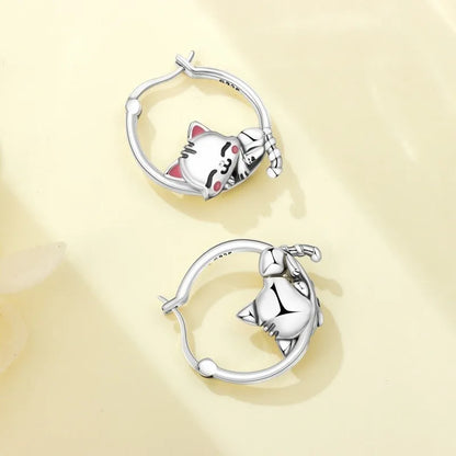 925 Sterling Silver Hoop Earrings Simple Sleeping Cat Earrings For Engagement Wedding Party Birthday Jewelry Gift