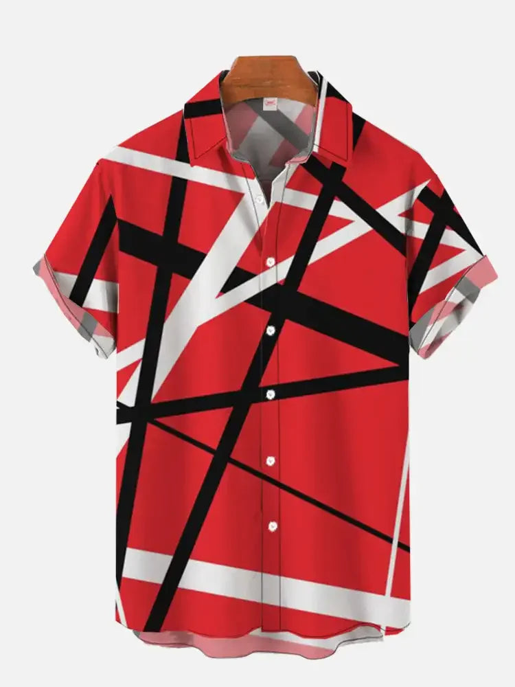 Hawaiian short-sleeved shirt with messy line prints, men's lapel fashion top, 2024 new large-sized men's shirt, casual and comfo