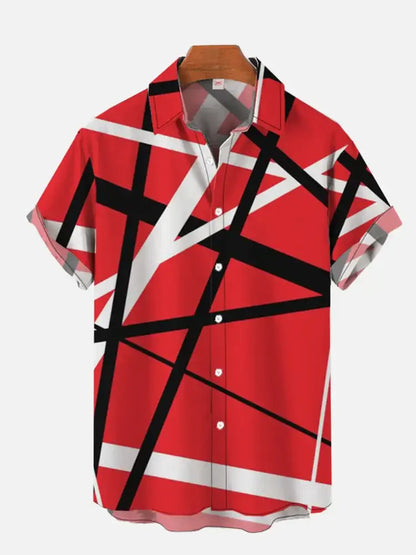 Hawaiian short-sleeved shirt with messy line prints, men's lapel fashion top, 2024 new large-sized men's shirt, casual and comfo