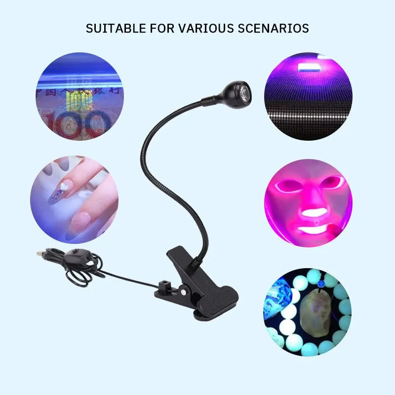 Purple Light Multifunctional High Quality Manicure UV Glue Curing Lamp with Clip and Switch USB Lamp