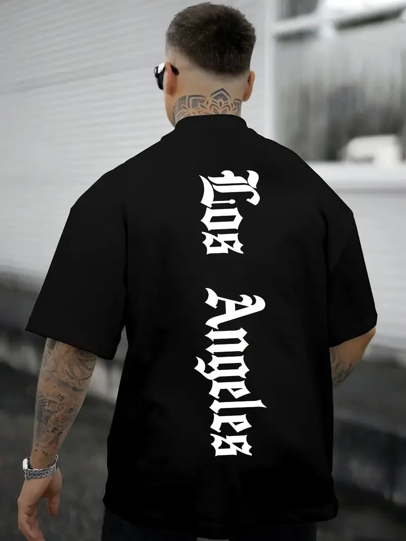 Men’s LA Graphic Tee – 100% Cotton Loose Fit Summer Shirt