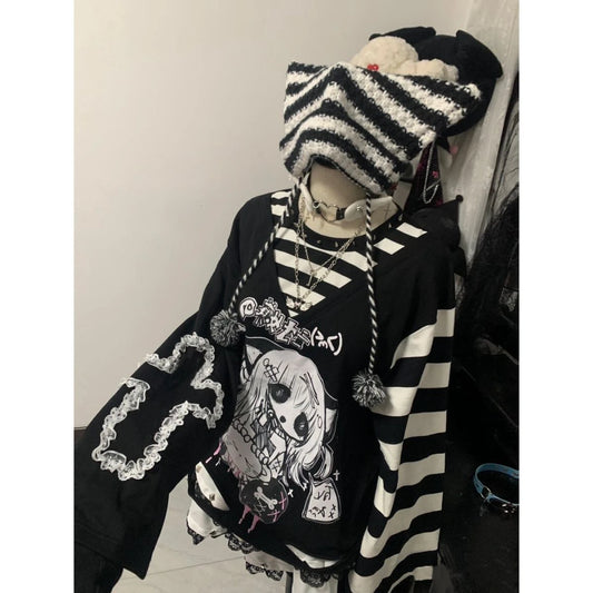 Subculture T Shirts Y2K Clothing Tees for Women  Gothic Punk Harajuku Gothic Unique T-shirts Fashion Japanese Kawaii Long Sleeve