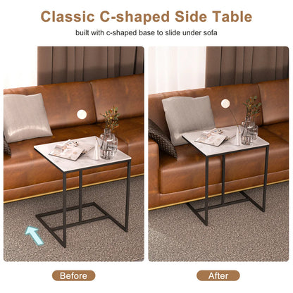 LUVODI Modern C Shaped Sofa Side Table Small Marble Laptop Corner Coffee Table with Metal Frame