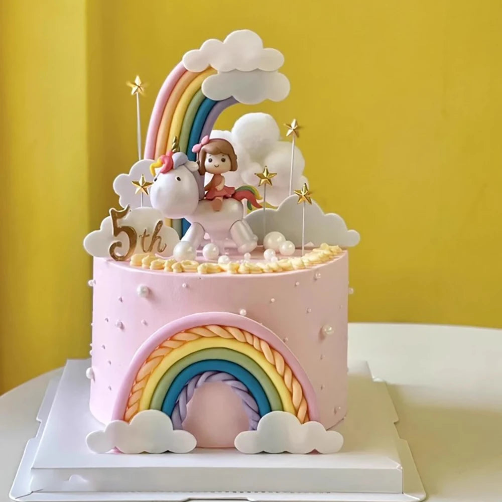 9‑Piece Unicorn Rainbow Cake Topper Set – Unicorn, Clouds, Stars & Happy Birthday Decorations for Girls’ First Birthday Party