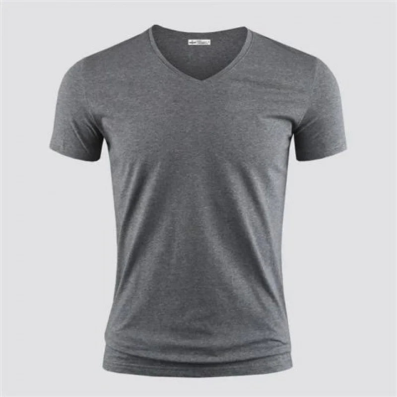 Men's Pure Color V Collar Short Sleeved T-Shirt