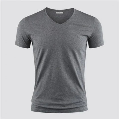 Men's Pure Color V Collar Short Sleeved T-Shirt