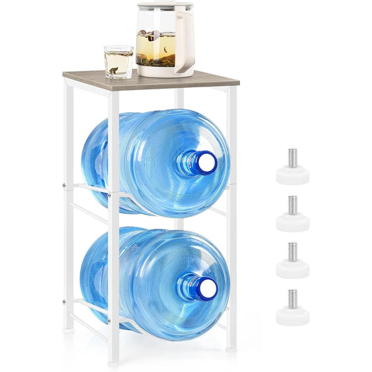 2-Tier 5-Gallon Water Bottle & Jug Rack w/ Storage Shelf | 2-Slot Organizer for Home/Office/Garage | Space-Saving Design