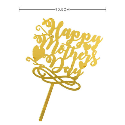 Happy Mothers Day Cake Topper Gold Red Tulip Acrylic MOM Birthday Party Cake Toppers Dessert Decoration Mother's Day Gifts