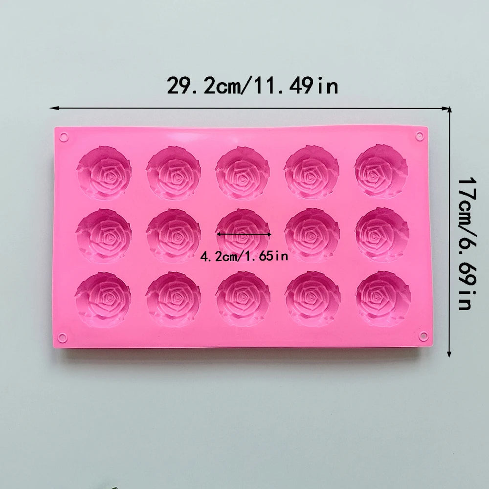 15 Cavity Rose Mold Silicone Chocolate Candy Mold DIY Dessert Pudding Cake Decoration Mould Rose Shape Ice Cube Making tools