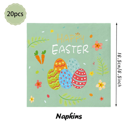 Happy Easter Party Decorations – Bunny & Egg Paper Plates with Cute White Rabbit and Carrot Foil Balloons, Kids Party Supplies & Favors