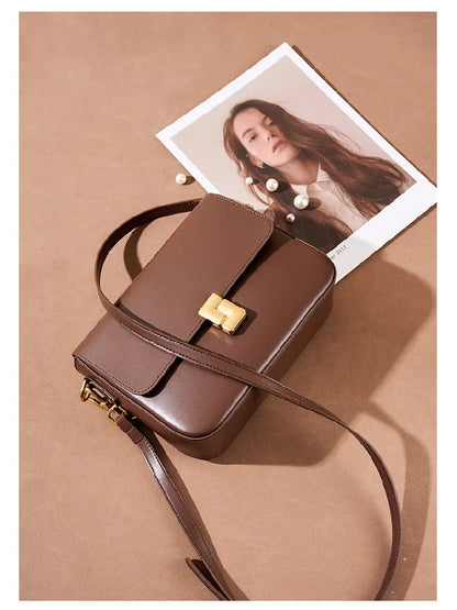 2025 genuine Leather Women Crossbody Bag Luxury Design Small Square Bag Cowhide Women's Commuter Shoulder Bag ladies gift