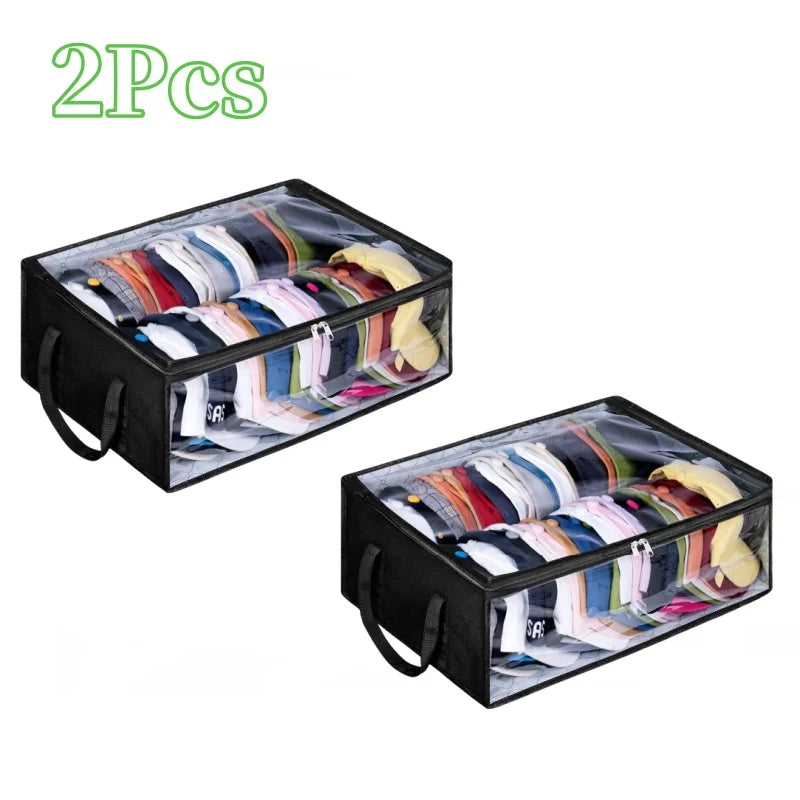 Large Capacity Black Hat Organizer: Foldable Non-Woven Cap Holder and Clothes Storage Hanging Bag