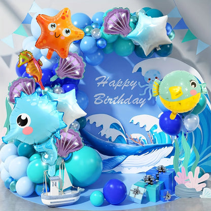 15pcs Ocean Animal Balloons Birthday Party Small Sea Horse Pufferfish Shell Starfish Fish Marine Balloon Sea Theme Party Decor