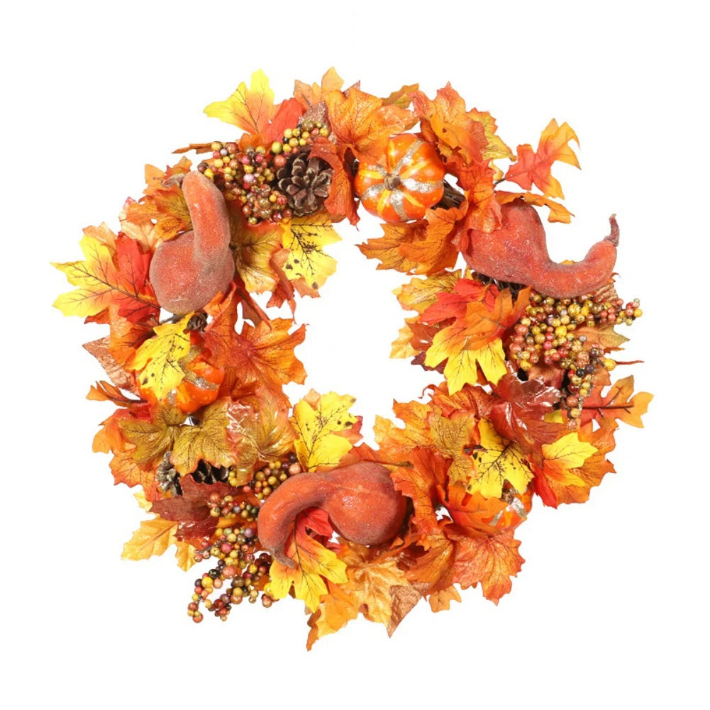 45/50cm Artificial Wreath Foam Pumpkin Fake Pine Cones Maple Leaves Wreath for Autumn garland Thanksgiving Wreath Decorations