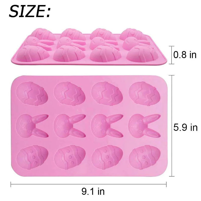 Easter Silicone Molds Chocolate Mold Food Grade Non-Stick Egg Molds Bunny Silicone Molds for Baking Jelly Cake Making Supplies