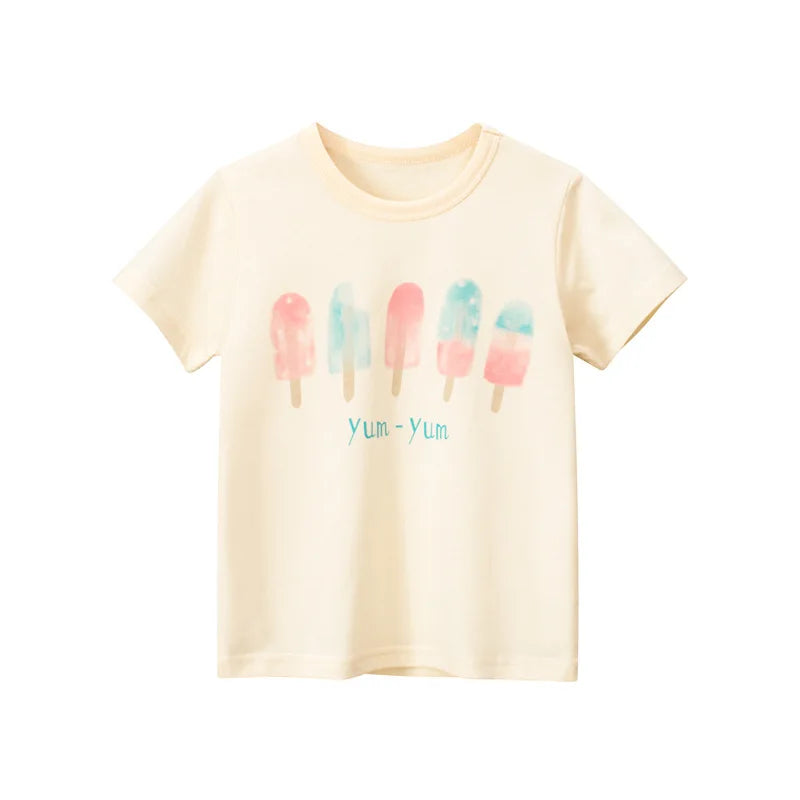 Short Sleeve Children Girl T-shirts Printed 2-8 Years Cotton Toddler Girl Tops Kids Baby Girl Tees Clothes