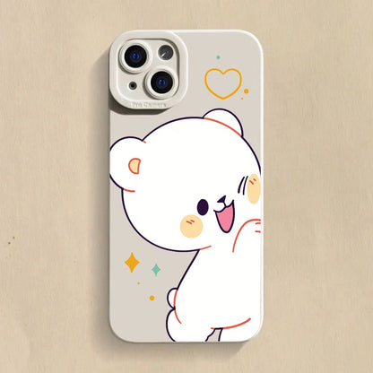 Cartoon Cute Bear Couple Silicone Phone Case For iPhone 16 Pro Max 15 14 13 12 11 Pro  16 Plus  Shockproof Soft Cover