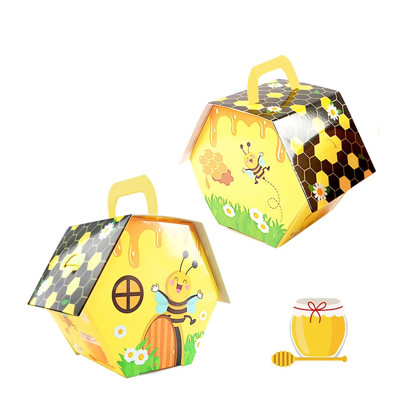 10/20pcs Bee House Paper Candy Gifts Box With Handle Kids Bee Birthday Gift Packaging Boxes Baby Shower Wedding Party Decoration
