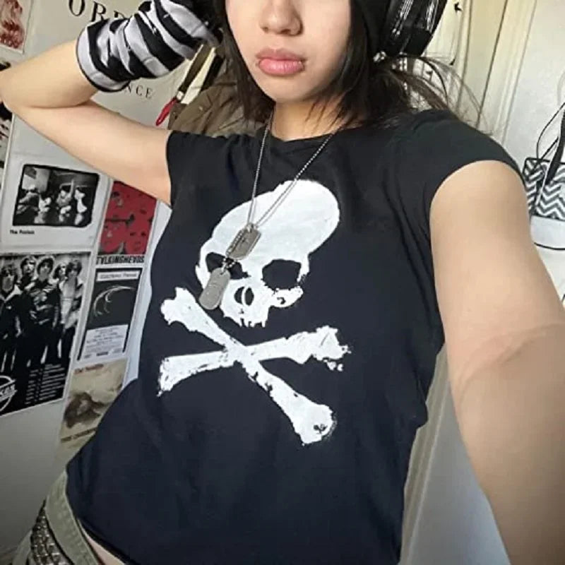 Vintage Grunge Graphic Print Gothic Skull Punk Streetwear Women's T Shirt