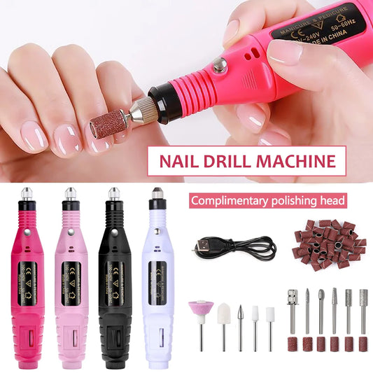 Electric Nail Drill Machine Set Manicure Drill Set Milling Cutters Nail File Equipment Strong Nail Polishing Tool