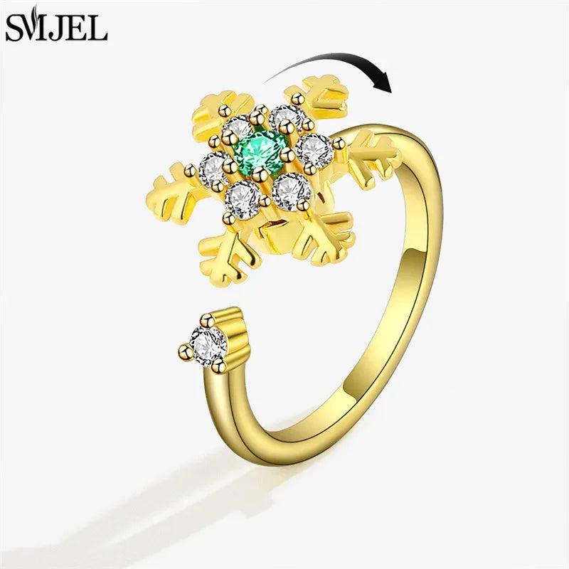 Korean Fashion Daisy Spinner Fidget Ring Multiple Style Sunflower Rose Snowflake Rotate Freely Anti Stress Anxiety Rings Wedding