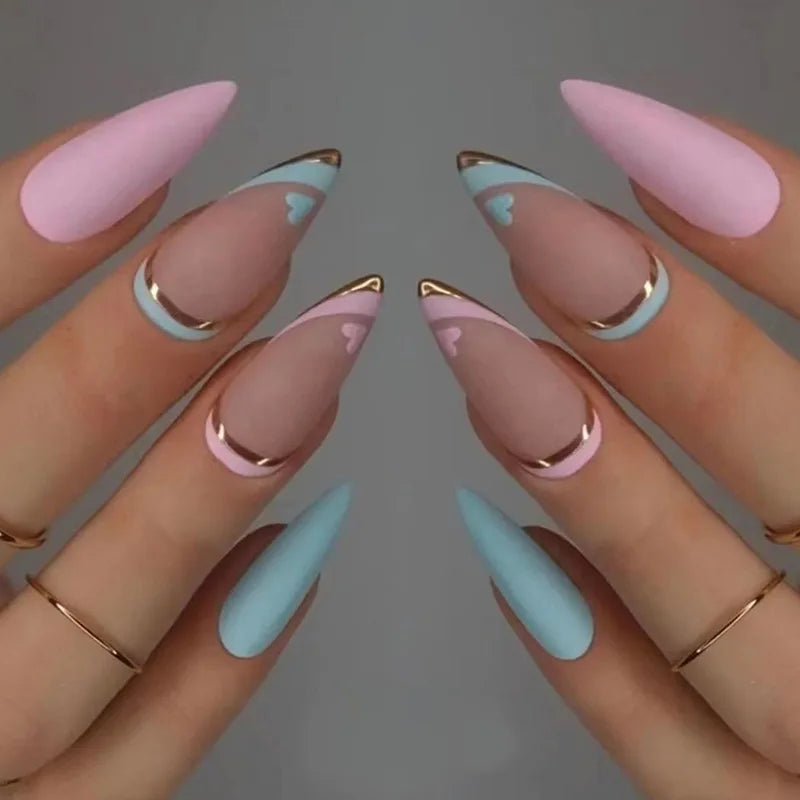 24pcs Full Cover Long False Press On Nails With Designs Light Green Stripe Gradient