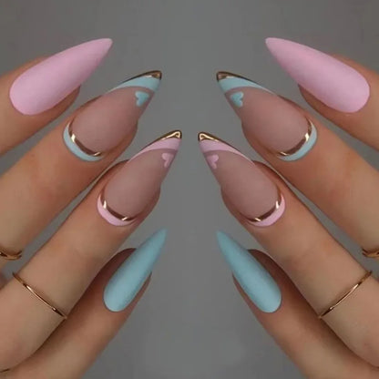 24pcs Full Cover Long False Press On Nails With Designs Light Green Stripe Gradient