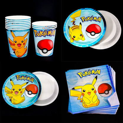 Pokémon birthday party decoration Balloon Disposable Tableware Tablecloth Straws Cup Plates Baby Shower Supplies