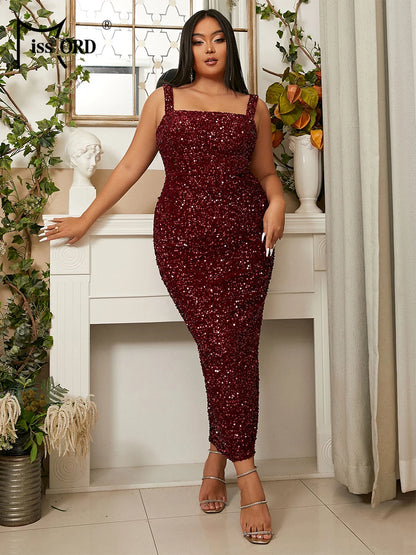 Missord Grey Sequin Midi Plus Size Wedding Party Dress Elegant Women Wide Strap Bodycon Large Size Evening Dresses Prom Gown