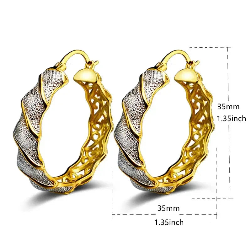 Gold Color Women Twisted Pattern Hoop Earrings