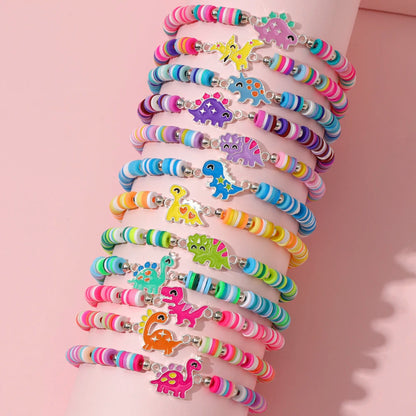 12Pcs/set Unicorn Cat Flower Charm Elastic Handmade Beaded Bracelets for Women Girls Birthday Party Jewelry Friendship Gift