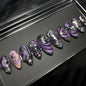 24Pcs False Full Cover Press on Nail Tips Purple Heart Almond  with Glue