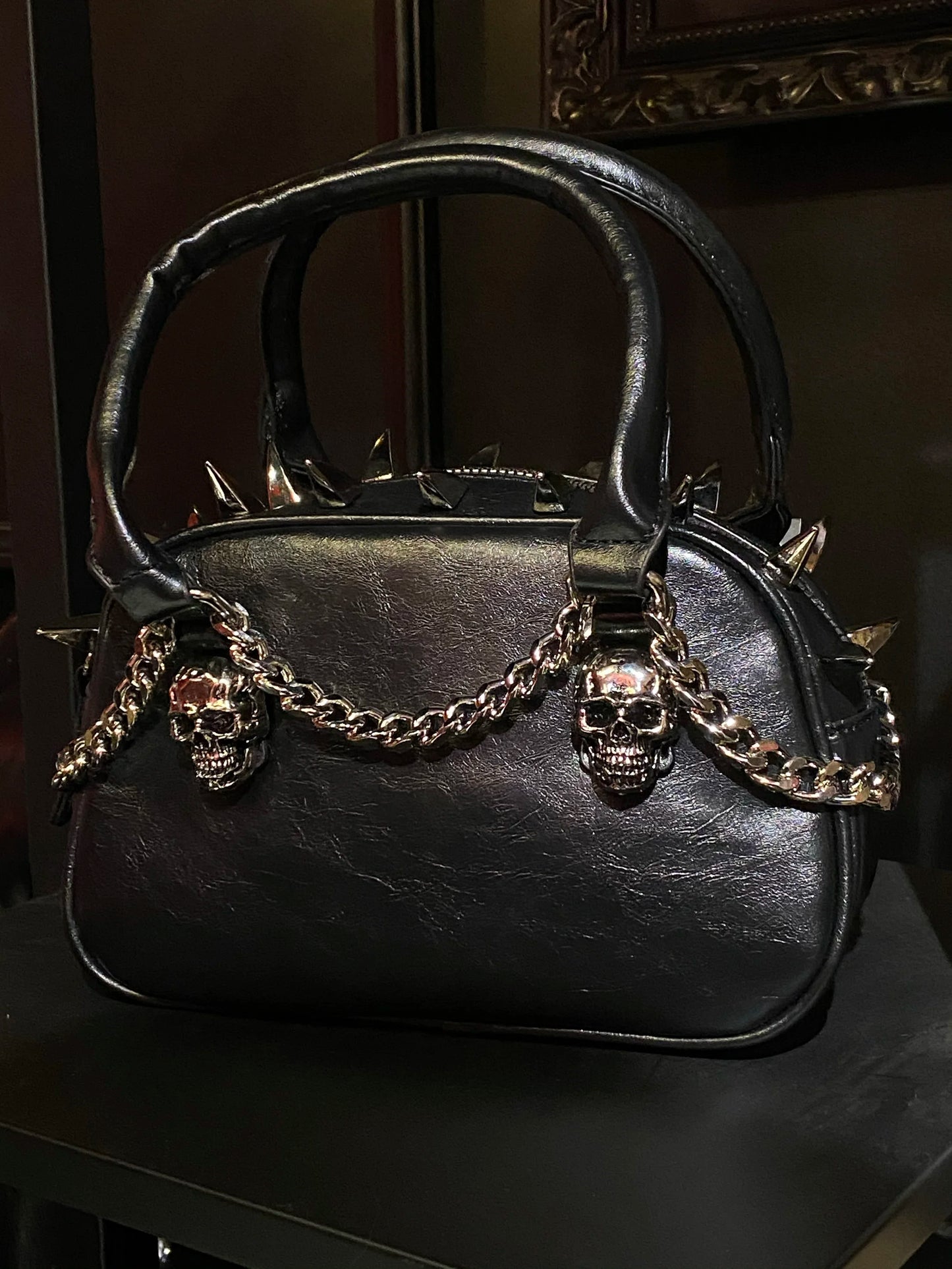Gothic Punk Skull Tote – Dark Chain Leather Shoulder Bag for Women