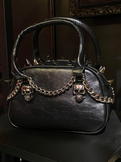 Gothic Punk Skull Tote – Dark Chain Leather Shoulder Bag for Women