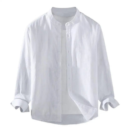 Flax Men Spring And Summer Stand Collar Long Sleeve Fashionable Men's Shirt Cotton Linen Shirt for Men Vintage Vacation Shirts