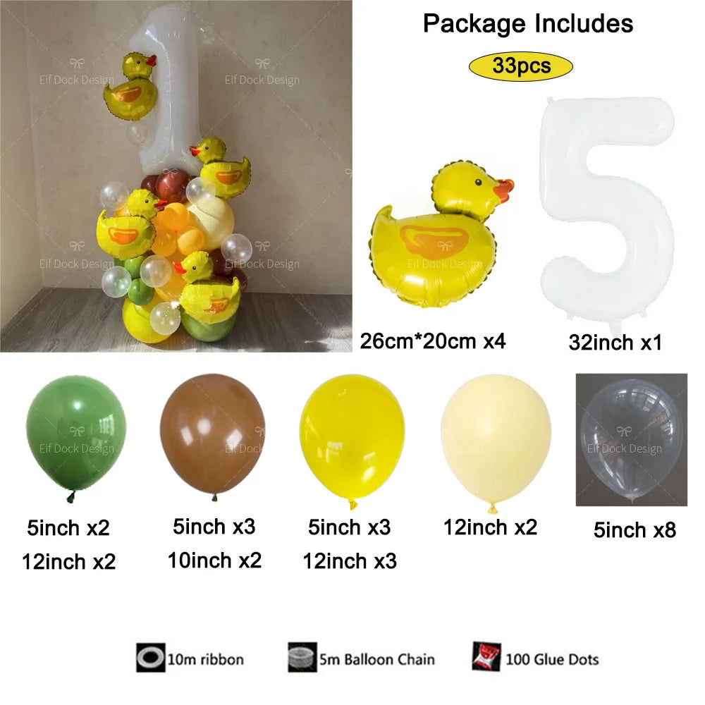 Cartoon Duck Balloon Garland Set – 32" Number Balloon (1–9) for Kids’ Birthday Party