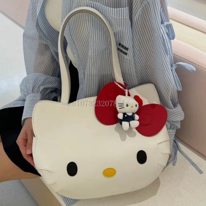 Sanrio Hello Kitty Shoulder Bags Cute Cartoon Bow Large Capacity PU Handbag Bag