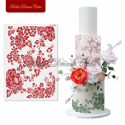 Various Flower Leaf Design Fondant Cake Stencil DIY Royal Cream Border Mold PET Drawing Template Cake Decorating Tools Bakeware