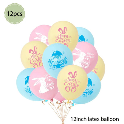 Happy Easter Party Decorations – Bunny & Egg Paper Plates with Cute White Rabbit and Carrot Foil Balloons, Kids Party Supplies & Favors