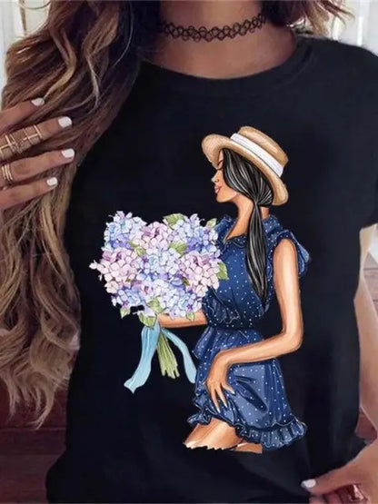 Maycaur Hot Sales Printed Female Tshirt Women Fashion Graphic Printed T-Shirt Harajuku Korean Style Short Sleeves Clothes Female