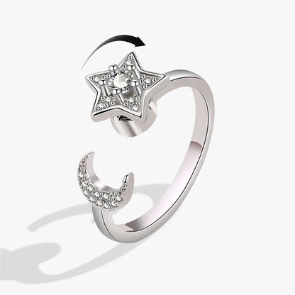 Fashion Beads Anxiety Fidget Spinner Rings Korea Crystal Butterfly Flower Star Moon Ring Anti Stress Jewelry Gift