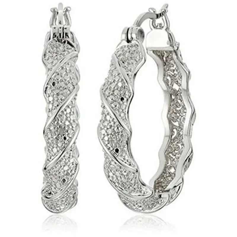 Gold Color Women Twisted Pattern Hoop Earrings