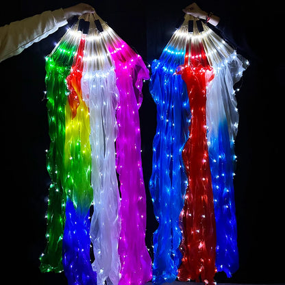 150cm Long Bamboo Silk Veil Fan With LED Light   Stage Performance Dance Costumes