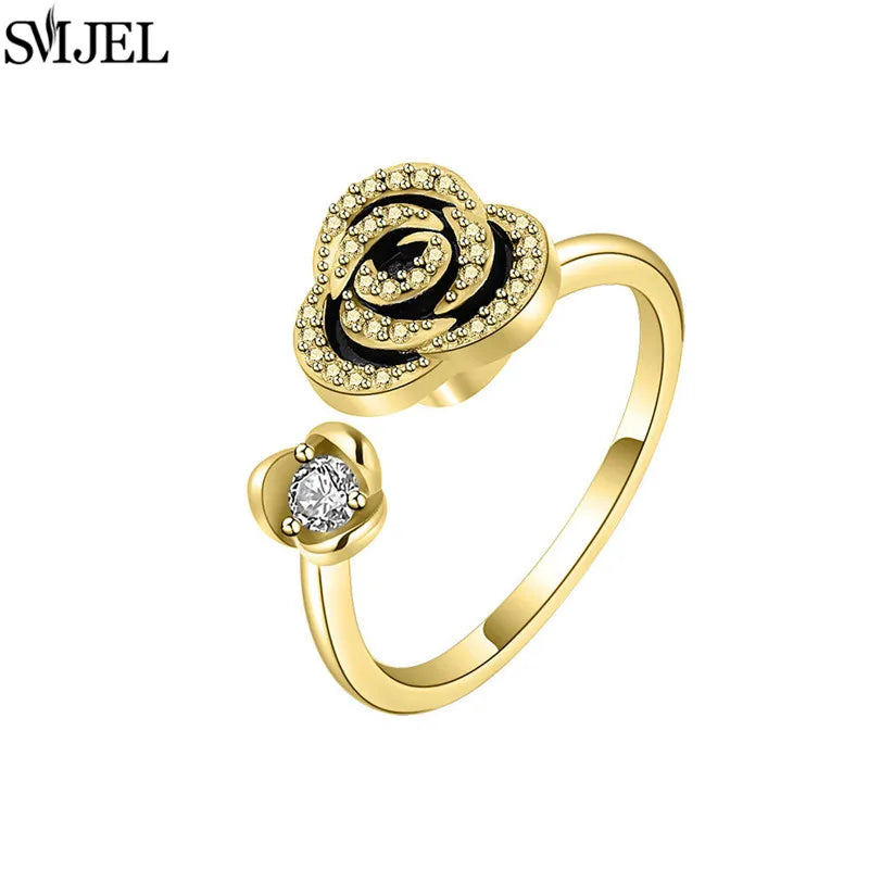 Korean Fashion Daisy Spinner Fidget Ring Multiple Style Sunflower Rose Snowflake Rotate Freely Anti Stress Anxiety Rings Wedding
