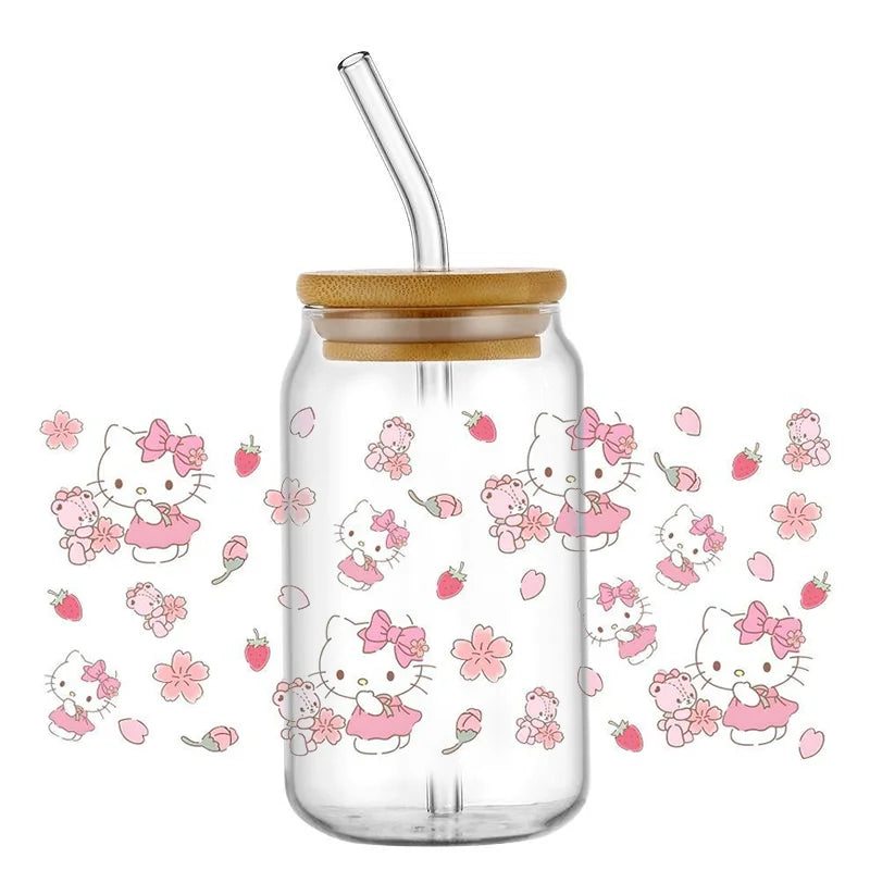 Miniso New Hello Kitty Theme 16oz Libbey Glass 3D Wrapping for cup, mugs, ect.